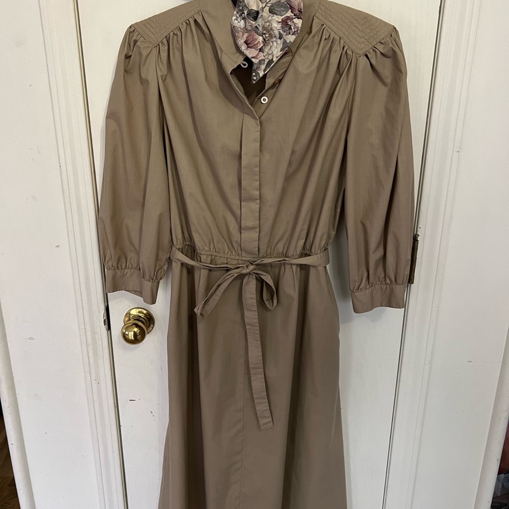 Vintage 70s Prairie Shirt Dress Sunshine Alley Tan Western Midi Dress